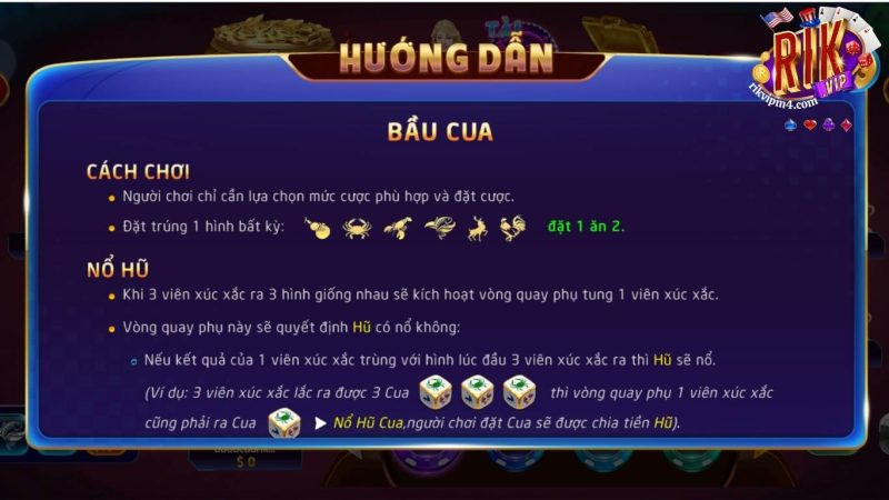 Cách chơi bầu cua Rikvip đơn giản.