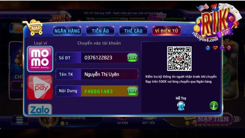 Các phương thức nạp tiền Rikvip phổ biến 2025